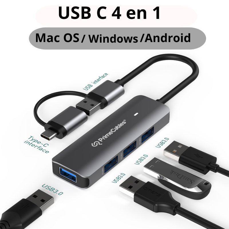 Adaptateur USB-A & USB-C 4-en-1