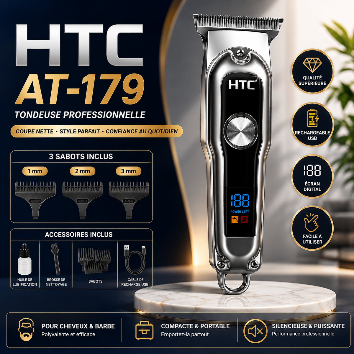Tondeuse rechargeable HTC AT-179
